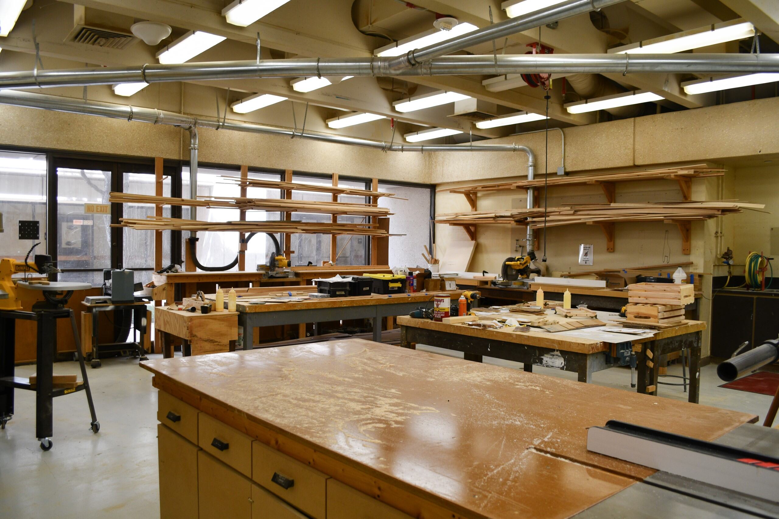 Student working on a project in the wood shop