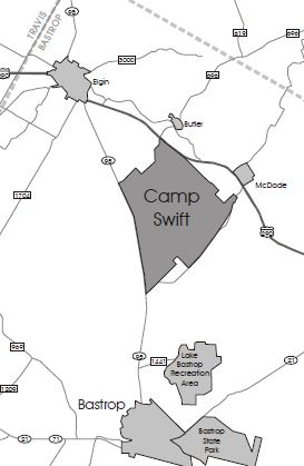Map of Camp Swift and surrounding area
