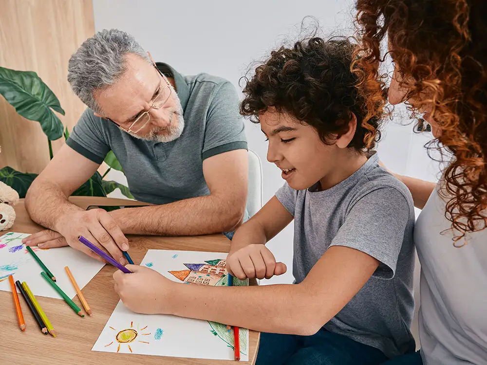 adults teaching child art
