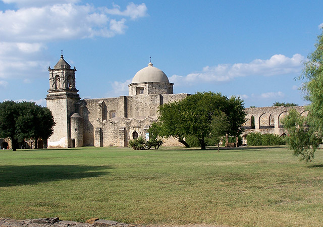 View of Mission San Jose y San Miguel de Aguayo grounds and building
