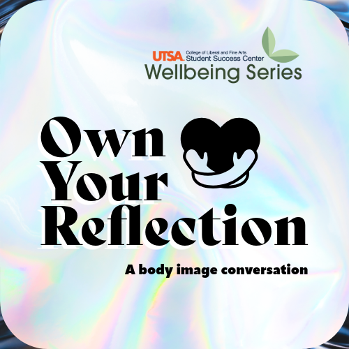 arms embracing a heart shape with holographic background